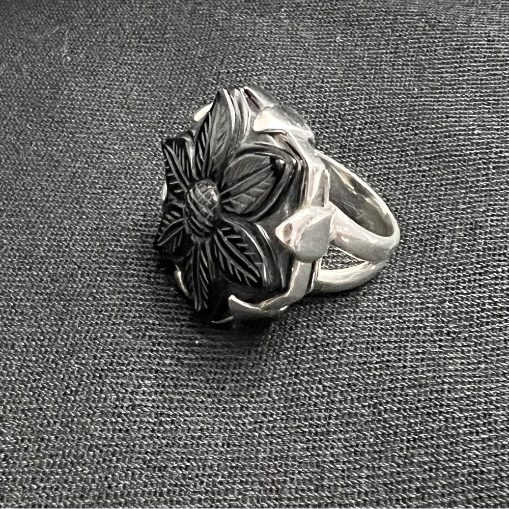 STEPHEN DWECK Sterling Silver Hand Carved Black Onyx Statement Ring 7.5-7.75